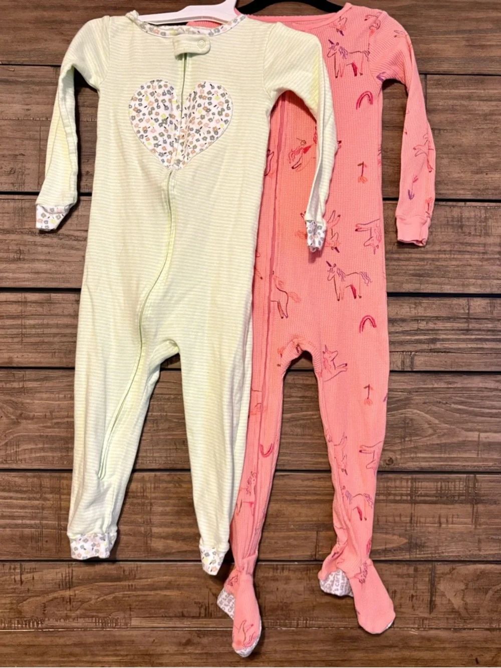 Carter’s Girls Pajama Bundle 3T Zip Sleeper Footie Unicorn‎ + Zip Romper No Feet